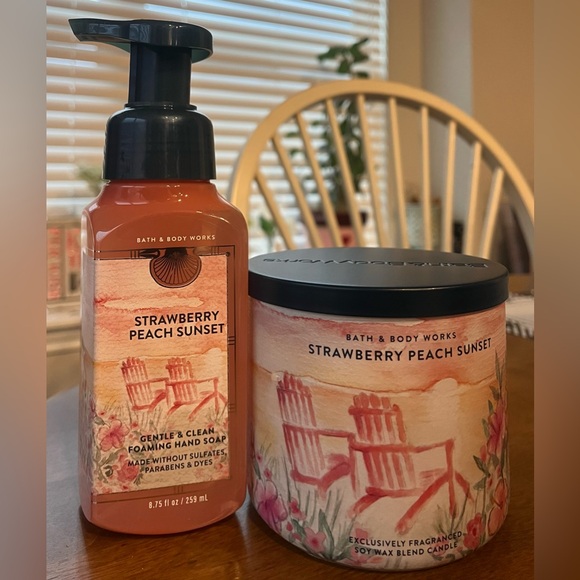 Bath & Body Works Other - Bath & Body Works Strawberry Peach Sunset Hand Soap & 3 Wick Candle NEW